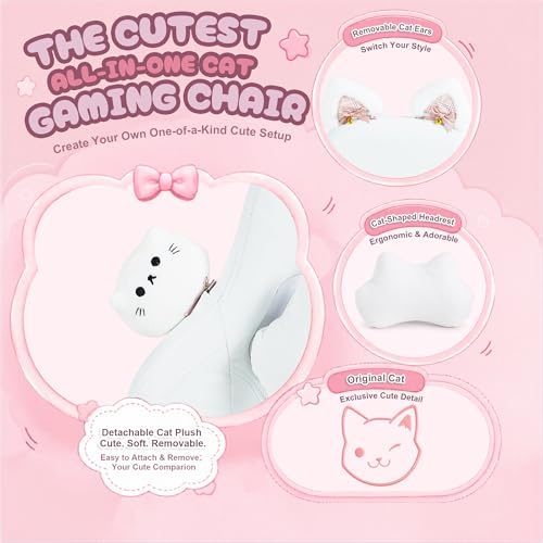 Dowinx Gaming Chair for Adults with Footrest, Ergonomic Cat Ear Computer Chair, Reclining Gamer Chair with Headrest and Massage Lumbar, 290 lbs by Dowinx - Image 3