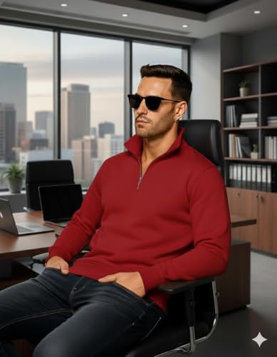 Image of Quarter Zip Pullover Sweatshirt, Classic Long Sleeve Mock Neck, Available in Burgundy, Black, Light Blue