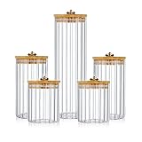 FANTESTICRYAN Glass Storage Jars Set of 5, Decorative Coffee Bar Container with Airtight Bamboo Lid
