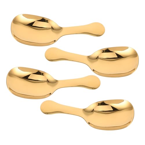 SOLUSTRE 4pcs Stainless Steel Short Handle Tea Spoon Set Metal Coffee Scoop For Coffee Beans Ice Cream Sugar Powder And Condiments Kitchen Tools Golden