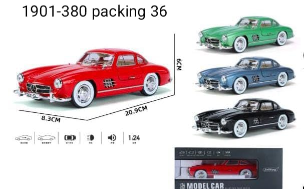 Image of 1:24 Scale Mercedes Benz 300SL Classic Toy Car | Metal Pullback Diecast Car for Kids with Openable Doors, Sound, Light Effects Toy for Car Enthusiasts (Color As Per Available),black