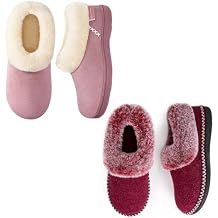 EverFoams Womens Set of 2 Pairs - Womens Bootie Slippers Size 10, Burgundy - Microsuede Cozy Memory Foam Slippers Size 8, Baby Pink