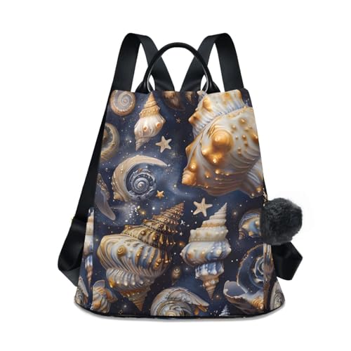 Seashells Starry Background Backpack for Women Anti Theft Large Fashion Travel Shoulder Bag Purse Rucksack Lightweight