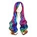 MapofBeauty 28 Pouce/70cm Multicolore Side Frange Longue naturellement Bouclé Cheveux Haut-température fibre Cosplay Perruques (Arc En Ciel Couleur)