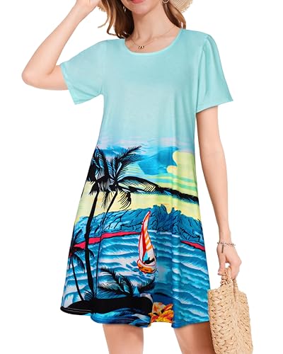 Image of JOLIGAL Summer Dresses for Women Casual Short Sleeve Sundress Scoop Neck Beach T Shirt Dress with Pockets 2026