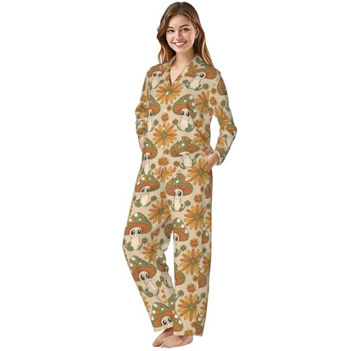 Image of Women'S Long Sleeve Pajama Set Soft Loungewear Button-Down Top & Elastic Waist Pants S- 2XL