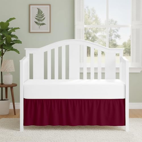 Image of Luxury Crib Bed Skirt 28 inch x 52 inch with 14 Inch Drop Soft & Breathable Dust Ruffle Fits Standard Crib and Toddler Bed Nursery Microfiber Fabric Ruffle Bed Skirt for Baby Boys or Girls Burgundy Solid