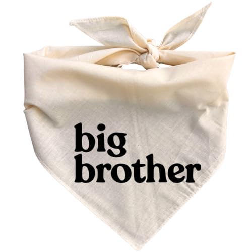 Big Brother Dog Bandana Beige Cream Creamy Natural Cotton Baby Pregnancy Announcement pet Scarf Sign