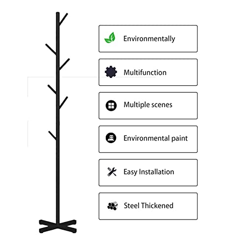 Holcmic Metal Coat Rack Freestanding Coat Tree Bracket Black Satin Steel Finish Stable Cross Base With Metal Tree Hats And Hangers Floor-Standing Standalone Bedroom Easy To Assemble… (Black) #TOP4