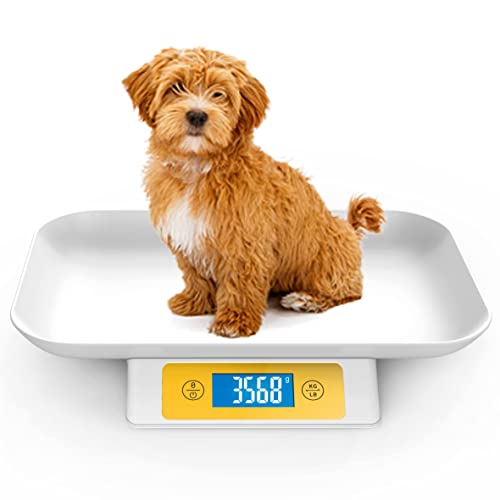 Digital Pet Scale for Puppy and Cats, Puppy Whelping Supplies Scale, Weigh Capacity 33 lbs (±0.03oz), Removable Tray Size 13.4 x 9.5 Inch, A Pet Scale for Adult Cats and Small Animals (Yellow)