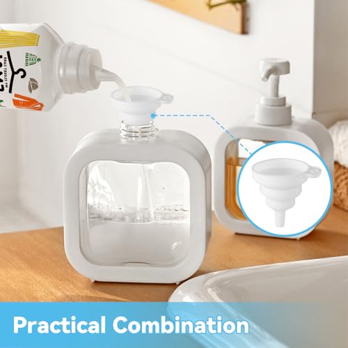 yolzhxe 2 Stück Seifenspender Kunststoff, 300 ml Weiß Spülmittelspender, Handseifenspender mit Trichter, Pumpspender Flüssigseifenspender Durchsichtig, Soap Dispenser für Küche Bad Arbeitsplatte Büro