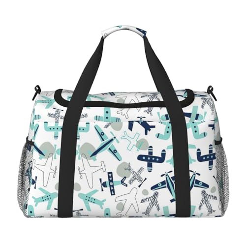 Sac pour articles personnels imprimé avion, grand sac de sport noir adulte