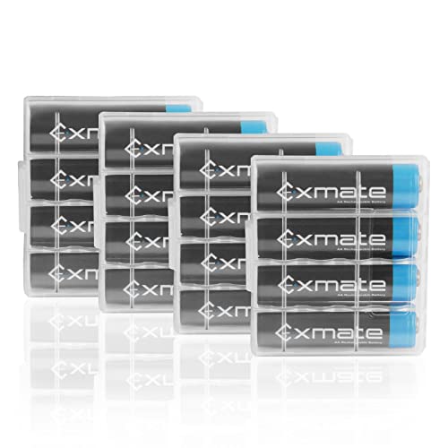 Exmate Pilas AA Recargables Capacidad 2500mAh Recargable Aproximadamente 1200 Veces (Paquete de 16 con 4 Caja de Almacenamiento)