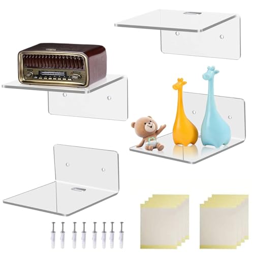 Wzenclave Estantes De Pared Flotantes De Acrílico De 4 Piezas, Estante Pequeño para Pared, Estante De Exhibición Multiusos, Estantes De Acrílico para Pared, Estantes Flotantes...