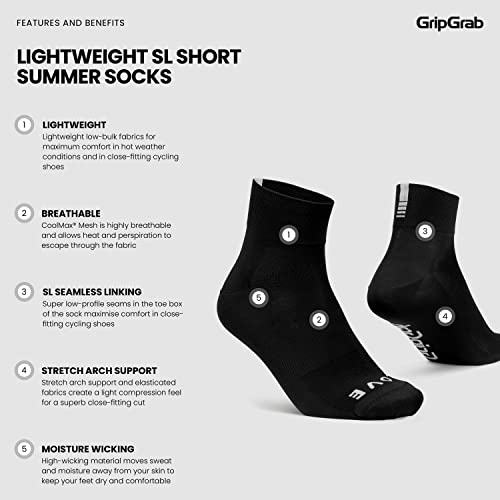Image of GripGrab Lightweight SL Summer Cycling Socks - 2 Lengths, Road & Gravel | Breathable Coolmax mesh, stretch arch support, short ~3.5 in or tall ~6 in cuff - road, MTB, gravel & indoor biking