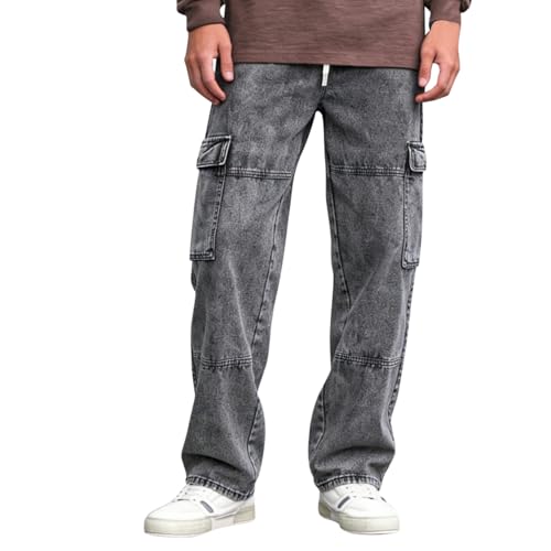 Pantalones vaqueros rectos para hombre con bolsillos laterales y costuras de contraste casuales