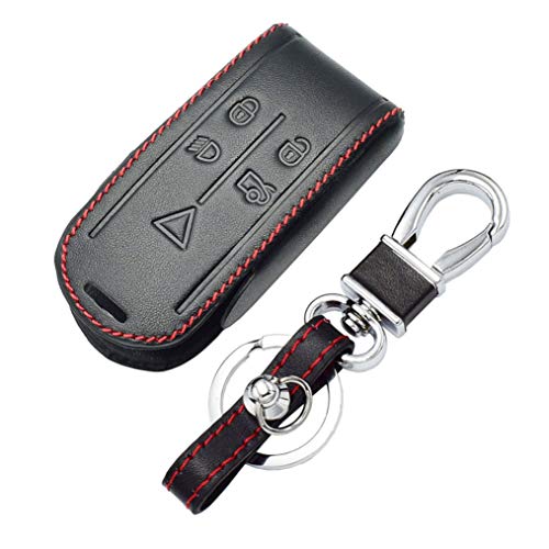 Wfmj Black Leather For Jaguar Xk8 S-Type Super V8 X-Type Xf Xfr Xj Xj8 Xjr Xk Xkr Vanden Plas 5 Buttons Remote Smart Key Chain Cover Case Fob #TOP2