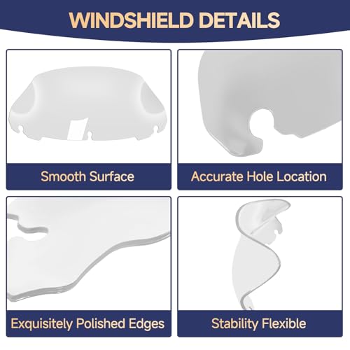 Image of Clear 9 inch Motorcycle Windshield Windscreen Compatible for 2014-2023 Harley Davidson Touring Street Glide /Electra Glide /Ultra Limited /Tri Glide FLHT FLHX FLHXS FLHTK