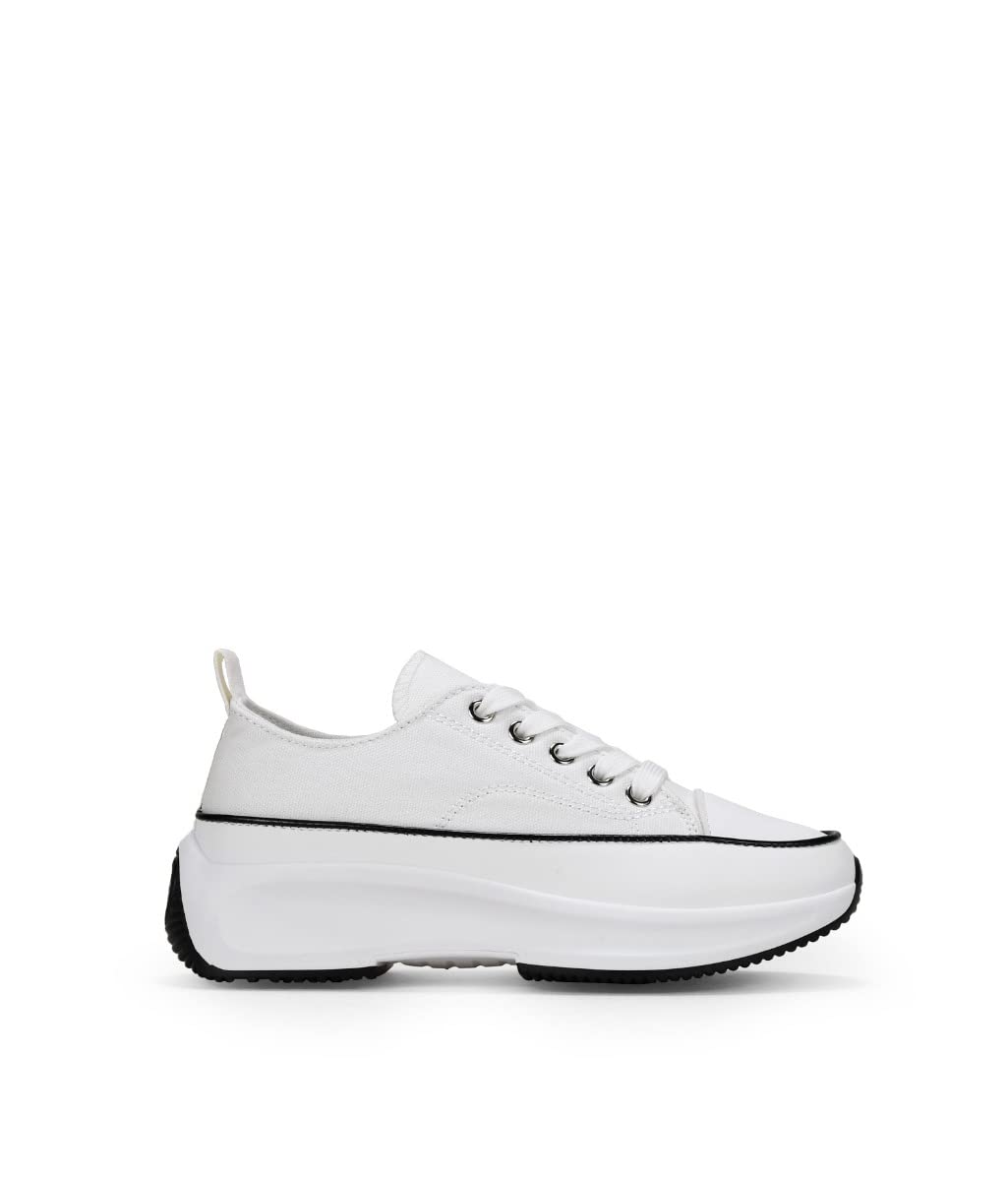BOSANOVA Sneakers Zapatillas confeccionadas en Tela con Suela de Plataforma de 4,5 cm y Detalles de lineas decortivas. Cierre con Cordones. Calzado para Mujer