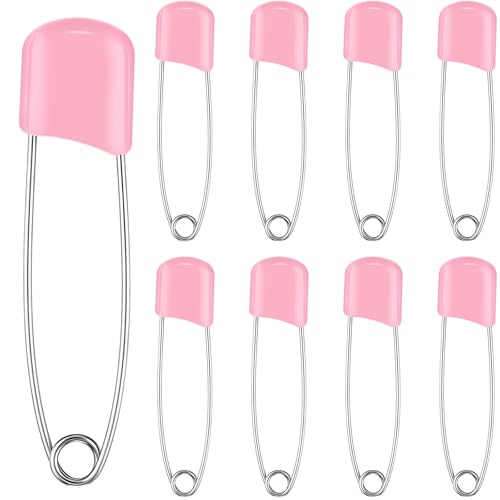 WILLBOND 8 Pcs Large Safety Pins for Clothes,with Bag, Pink