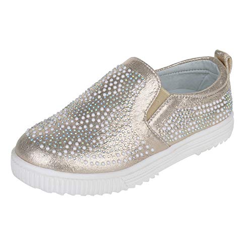 Kids Sneaker for Girls Slip-On Kids Shoes Fashion Sneakers & Loafers Shoes with Pearl Decoration for Big Kids Size 1 Golden