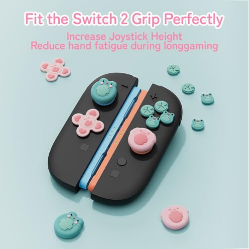 Image of GeekShare Animal Cross D-Pad Button Caps Thumb Grip Caps Set Compatible with Switch 2, ABXY Key Buttons Sticker Cover Caps for Switch 2025, Frog & Axolotl