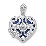 JewelryWeb 14ct White Gold Polished Holds 2 photos 15mm Diamond Love Heart Locket-Locket Necklace for Women