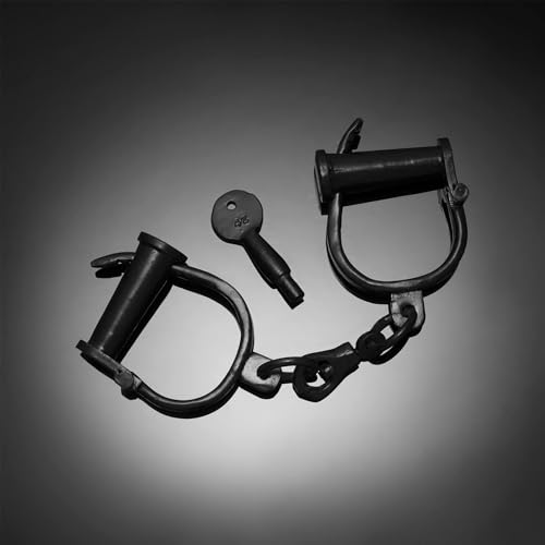 Image of Vintageware Heavy Duty Carbon Steel Indian Handcuffs with Removable Key, Black Finish, Adjustable Metal Handcuffs for Theatre, Drama, Stage Performance, Film Props & Historical Display