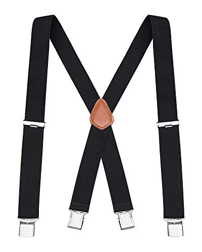 Buyless Fashion Suspenders For Men - 48" Elastic Adjustable Straps 1 1/4" - X Back - 5114-Black #TOP22