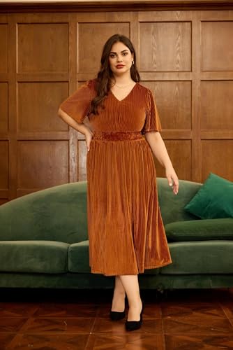 Image of TIYOMI Plus Size Velvet Dress for Women Formal Cocktail Satin Dresses for Wedding Guest XL-5XL (14W-28W)