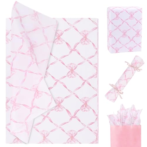 CCINEE 60 Sheets Pink Bow Tissue Paper, 14x20 Inch...