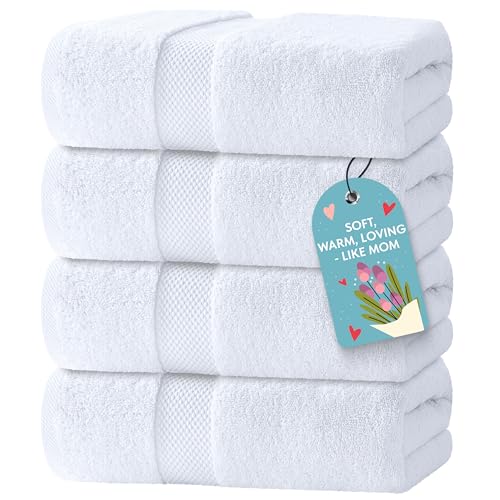 White Classic Luxury Bath Towels Set of 4 Large - 700 GSM Turkish Cotton Ultra Soft Bath Towels 27x54 | Highly Absorbent and Quick Dry | Hotel Towels for Bathroom Luxury, Plush Shower Towels, White