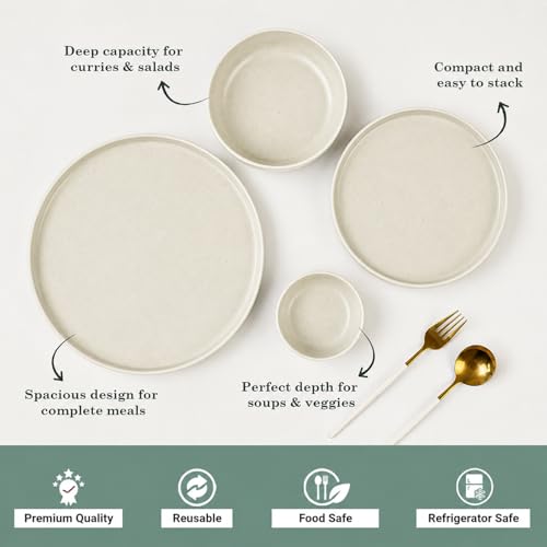 Image of MARKET 99 Minto Pastel Green Melamine Dinner Set 20 Pieces, Matte Round Dinnerware with 6 Full Plates, 6 Quarter Plates, 6 Veg Bowls & 2 Serving Bowls, Food Safe & Refrigerator Safe