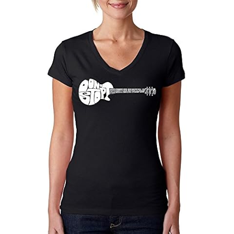 LA POP ART Women's Word Art V-Neck T-Shirt - Dont Stop Believin' - Word Art- Word Art Black Cover