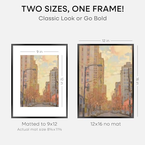 Image of Homeforia 12x16 Picture Frame Black, High End Metal 12x16 Poster Frames with Mat 9x12 for Photo, 12 x 16 Black Frame Matted to 9 by 12 inch Print, 16x12 Thin Frames, Tempered Glass, Wall Kit, Set of 3