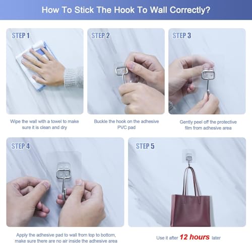 Image of REWOP Adhesive Wall Hooks for Heavy Items Stainless Steel, PVC, ABS Nail Free Seamless Adhesive Non-Trace No Drilling Installation Hanging, Waterproof Screws Wall Hook (Golden Big Hooks, 10)