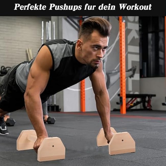 2 Pcs Push-up Stand, Wood Pushup Bars Non-Slip Base Exercise Home Workout Equipment, 26 CM Wooden Parallettes Handle Stands Grip for Men and Women Strength Training, Planks Calisthenics