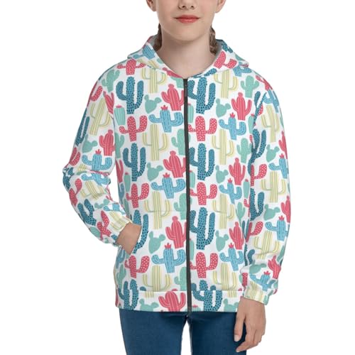 Cactus Colorful Kid Hoodies Boys Zip Up Sweatshirts Girls Pullover with Pocket3