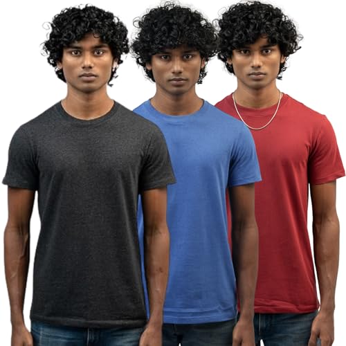 Image of Men's Cotton Crew Neck T-Shirt Combo (Set of 3) Plain Solid Half Sleeve Regular Fit T-Shirt, Cotton, Casual, Comfortable & Stylish
