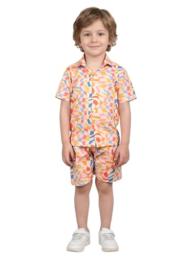 Image of POLKA TOTS Boys 100% Cotton Vacation Wear Co-ord Set | Trendy Printed Shirt & Shorts Combo for Kids | Breathable Summer Beach Outfit for Toddlers & Infants | Lightweight Daily Wear & Night Suit