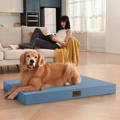 Image of Outdoor Large Dog Bed, Waterproof Dog Bed for Large Dogs, Egg Crate Foam Pet Bed with Removable Washable Oxford Cooling Cover, Blue