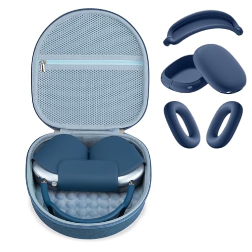Funda 3 en 1 y funda de transporte para auriculares Apple Airpods Max, almohadillas antiarañazos, auriculares, diadema, accesorio para Apple Airpod Max (azul)
