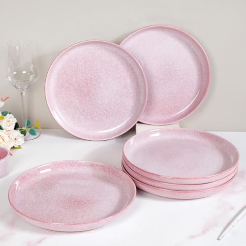 Image of Nestasia Ceramic Set of 6 Dinner Plates (10 Inch Each) - Microwave & Dishwasher Safe Full Plates with Stoneware Texture - Perfect for Home, Kitchen, Dining & Gifting (Pastel Pink)