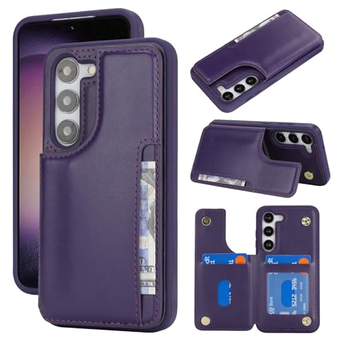 Étui portefeuille S23 en cuir synthétique violet foncé avec finitions haut de gamme