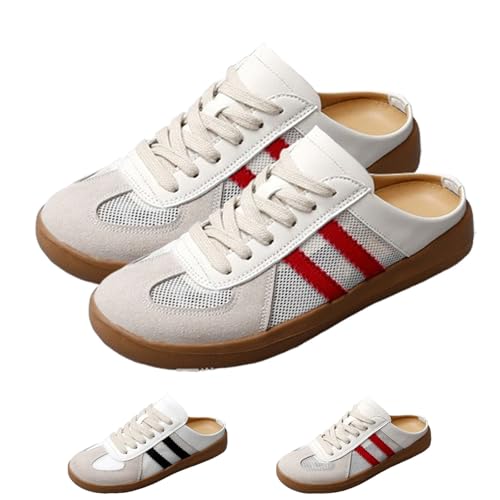 Women's Fashionable Contrast Mesh Design Lace Up Backless Walking Shoes, Open Back Female All-Match Round Toe Slip On