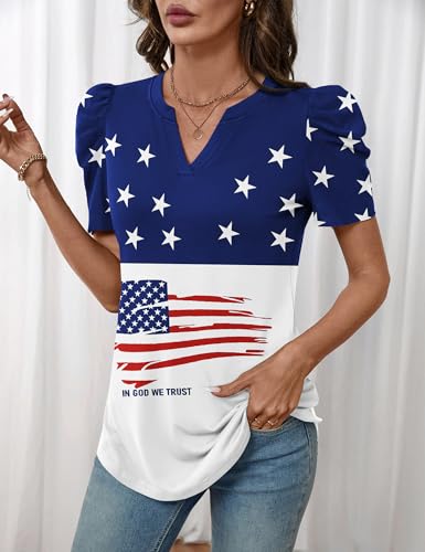 Image of LOMON Spring Summer Tops for Women 2026 V Neck Puff Short Sleeve Tops Fashion Trendy Work Blouses Dressy Casual S-XXL