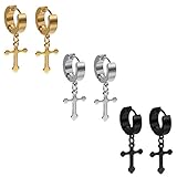 OIDEA Pendientes Cruz Hombre Mujer Acero Inoxidable Juego de 3 Pares Arete Hipoalergénico Juego Joya Chulo Regalo Navidad San Valentín
