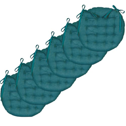 Atout Ciel Lot de 6 Galettes de Chaise Rondes Bicolores D.40cm, Bleu Canard/Moutarde