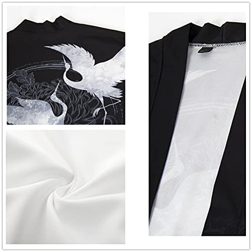 Japanese Harajuku Kimono Cardigan for Men Tranditional Graphic Kanji Print Robes Seven Sleeves Coat Plus Size2