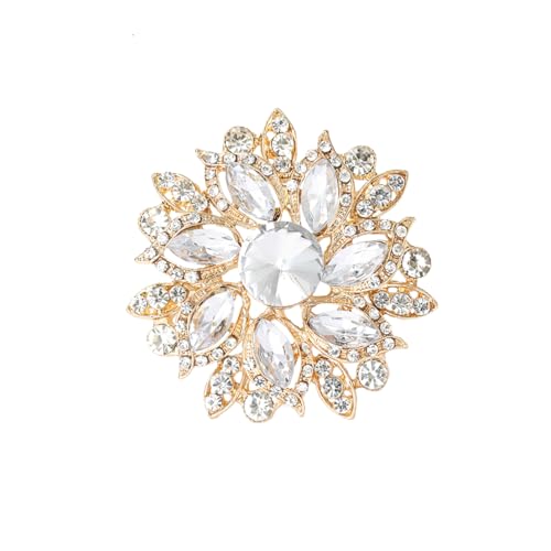 Image of Rhinestone Flower Brooch for Women Vintage Crystal Flower Brooch Pin Elegant Clothing Hat Bag Accessories Christmas Birthday Party Wedding Costume Jewelry